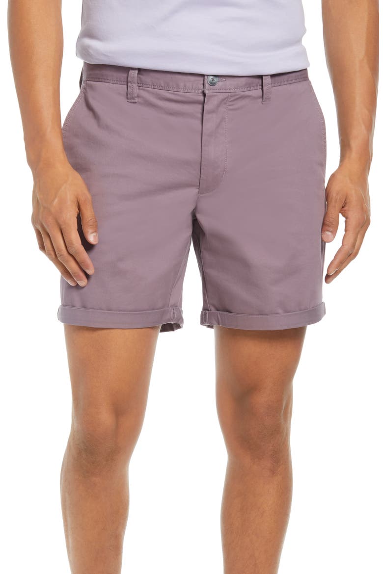 Stretch Cotton Skinny Chino Shorts, Main, color, PURPLE OPAL