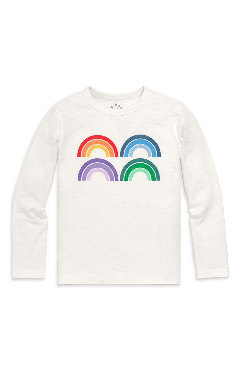 Primary Kids Long Sleeve Tonal Rainbow Tee, Main, color, Ivory Rainbows