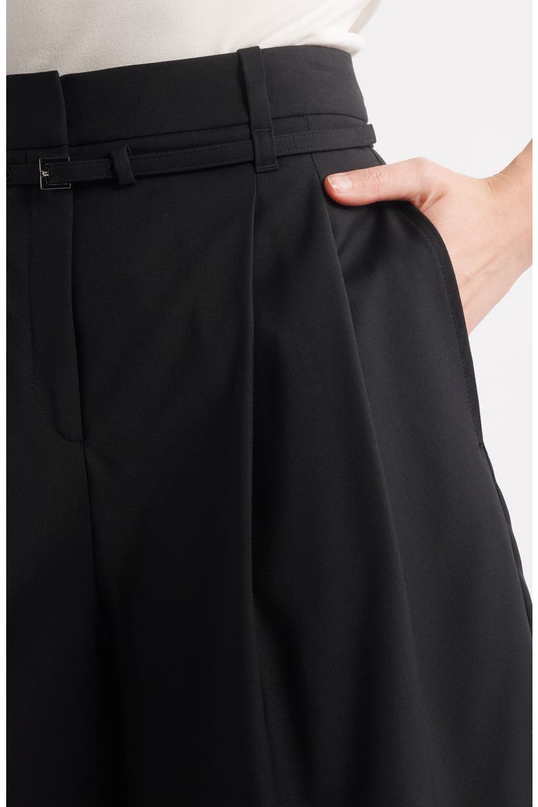 Taleda Belted High Waist Virgin Wool Shorts, Alternate, color, BLACK