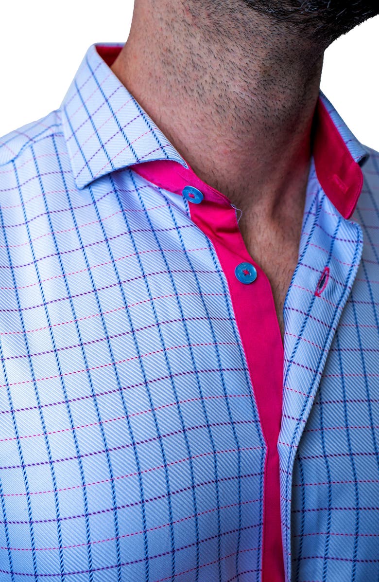 Maceoo Einstein Check Sky Blue Contemporary Fit Button-Up Shirt, Alternate, color, 