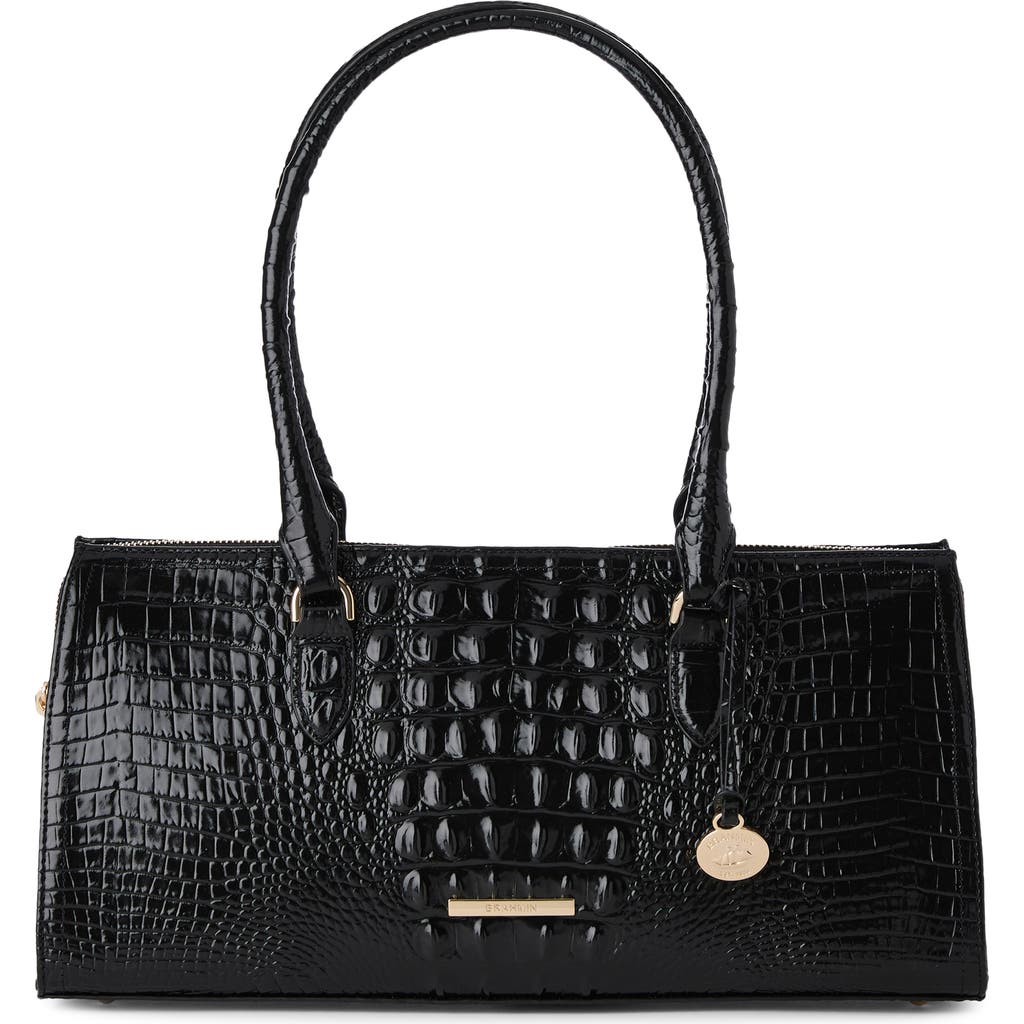 Brahmin Sophia Croc Embossed Leather Satchel In Black