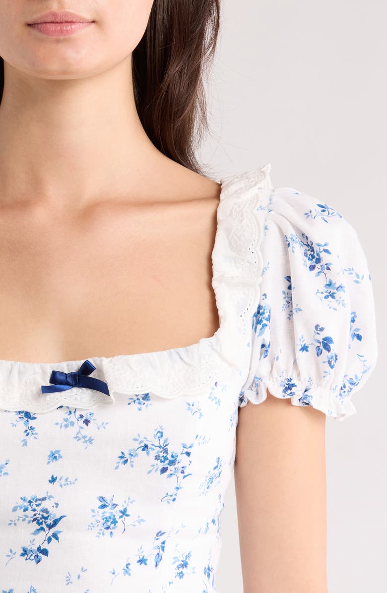 Reformation Alice Lace Trim Puff Sleeve Crop Top, Alternate, color, Orlaya