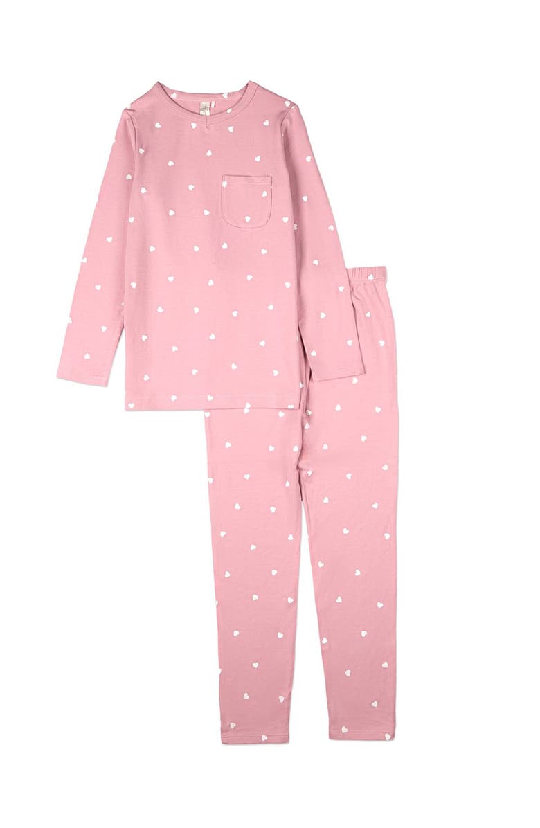 MiniMoi 2 Piece Kind Hearts Blend Pull-On Pajama Set, Main, color, Old Rose