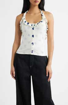 Zazie Ruffle Polka Dot Organic Cotton Halter Top