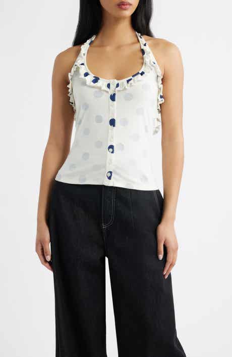Zazie Ruffle Polka Dot Organic Cotton Halter Top
