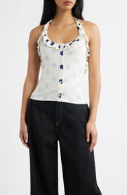 Damson Madder Zazie Ruffle Polka Dot Organic Cotton Halter Top