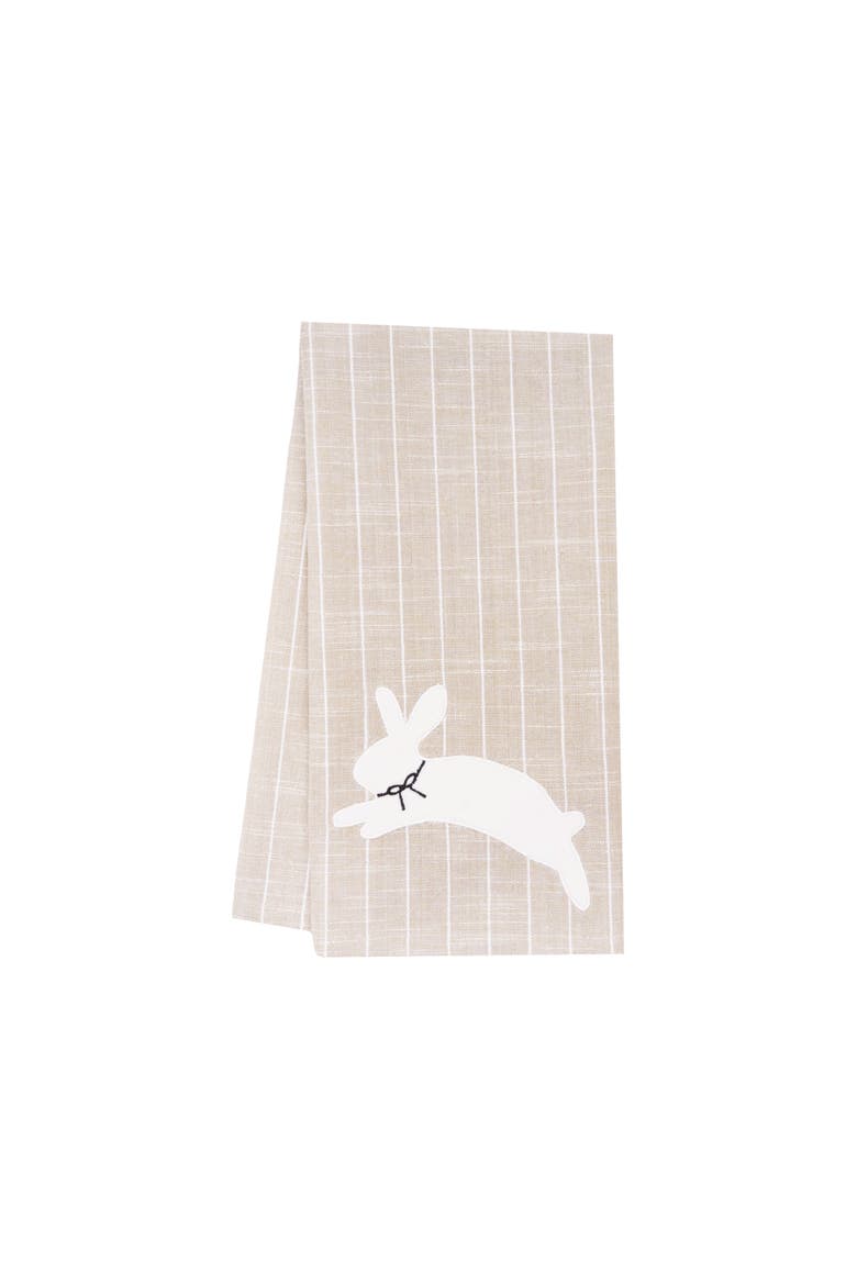 White Easter Bunny Rabbit Silhouette Hop Striped Kitchen Dishtowel, Main, color, Beige