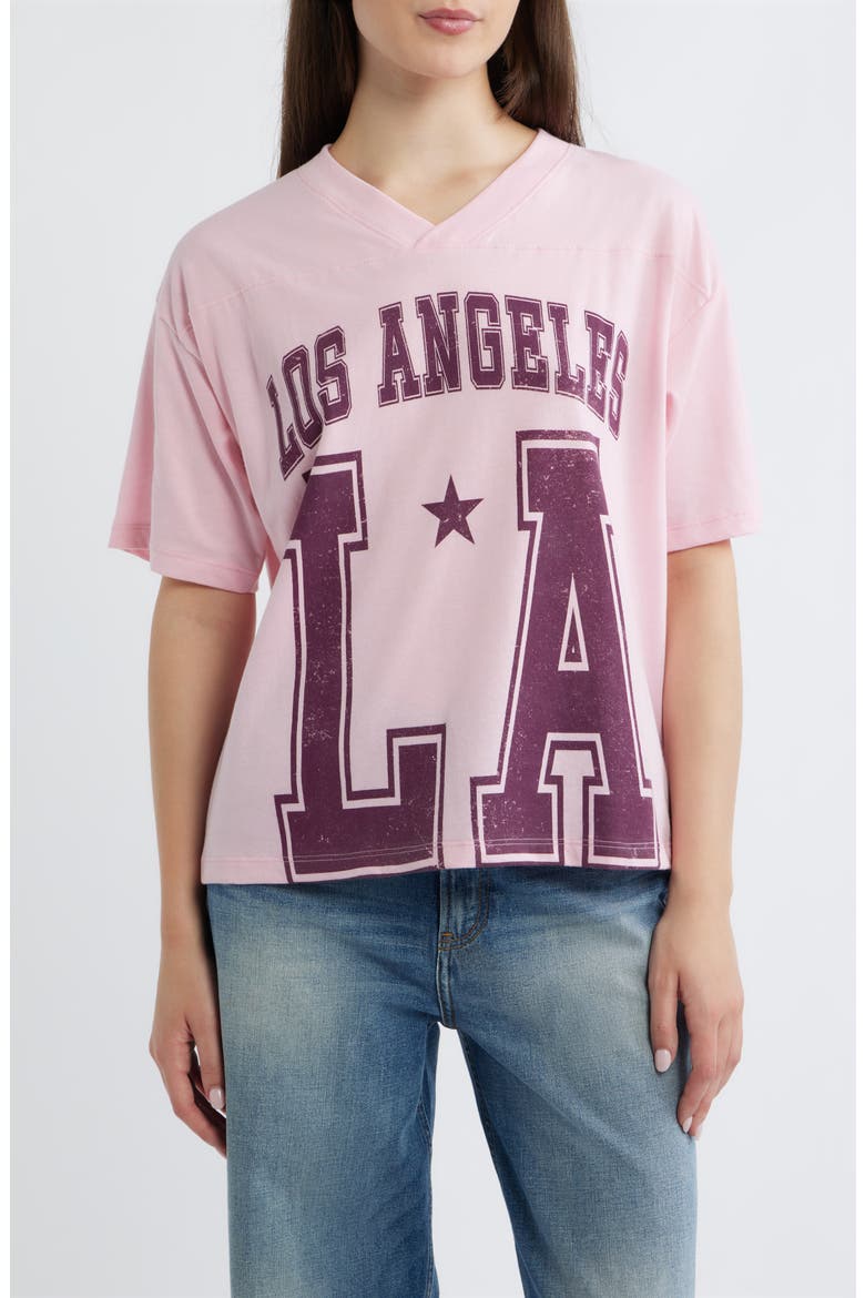 LA Graphic Football T-Shirt, Main, color, PINK