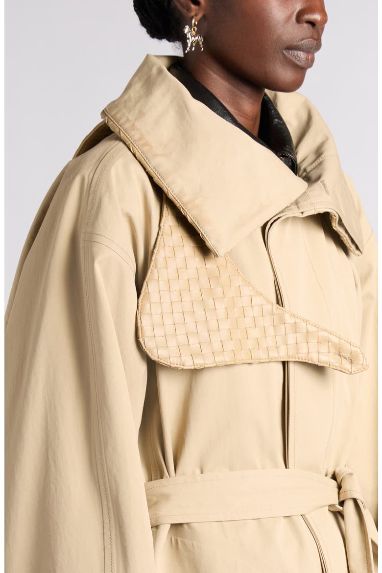 Intrecciato Leather Latch Cotton Trench Jacket, Alternate, color, 2549 SAHARA