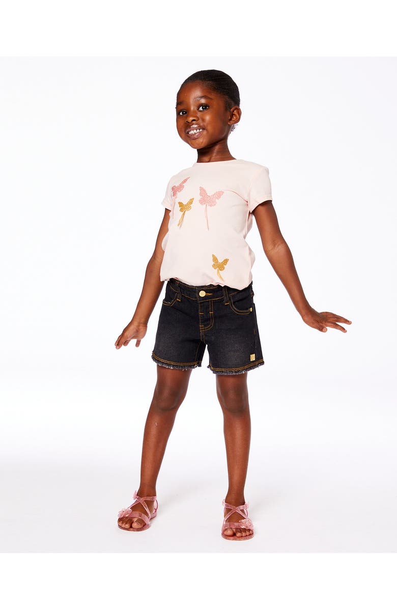 Deux par Deux Little Girl's Jean Short With Embroidery Black Jeans, Alternate, color,