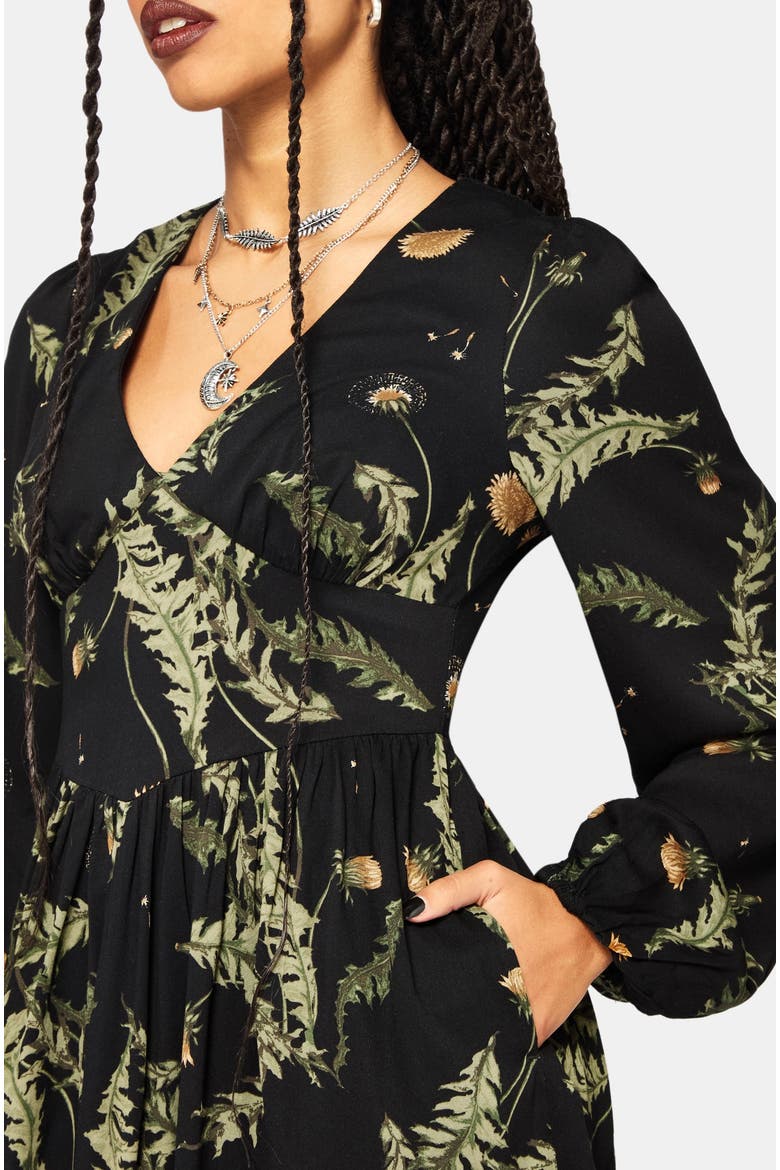 Cimora Dandelion Print Mini Dress, Alternate, color, Black