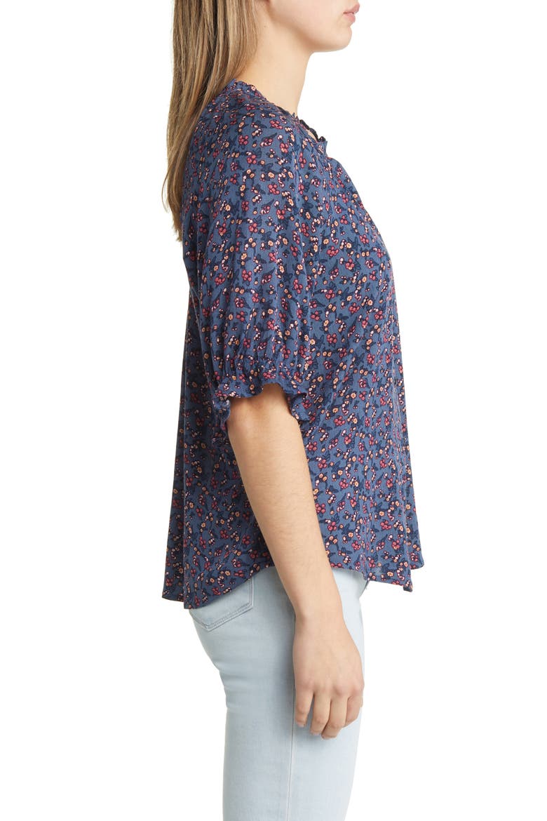 Print Ruffle Blouse, Alternate, color, DENIM DITSY
