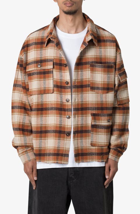 Asymmetric Pocket Flannel Button-Up Shirt
