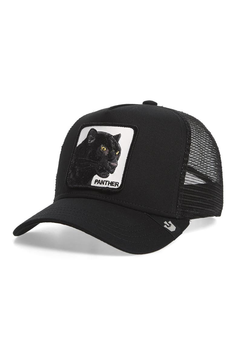 Panther Trucker Hat, Main, color, BLACK