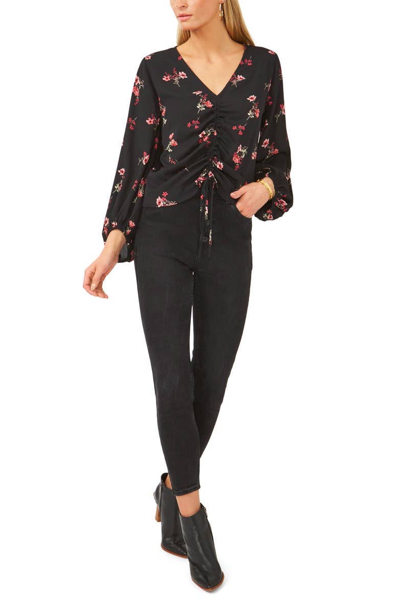 Vince Camuto Floral Ruched Front Blouse, Alternate, color,