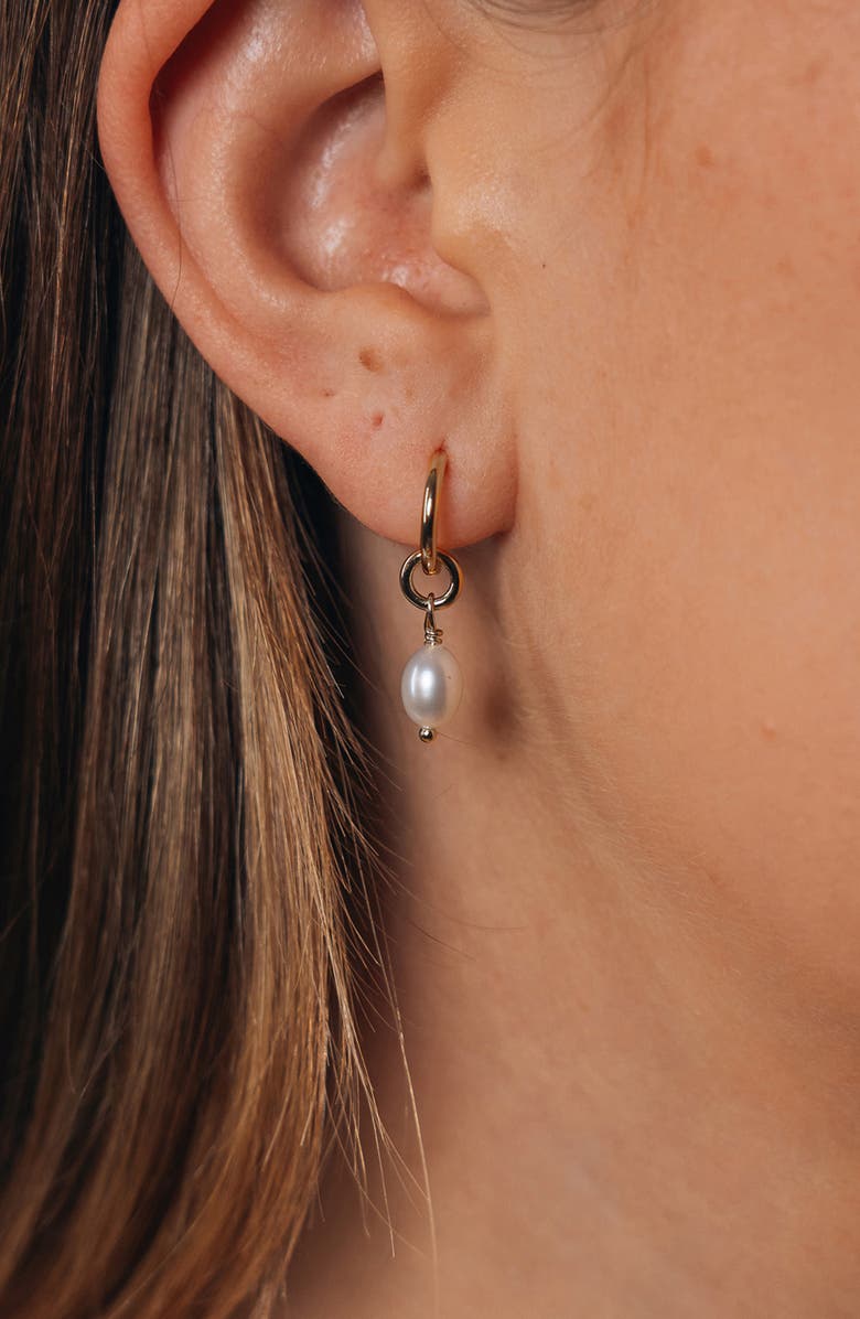 Sterling Forever Freshwater Pearl Drop Huggie Hoop Earrings, Alternate, color, Silver