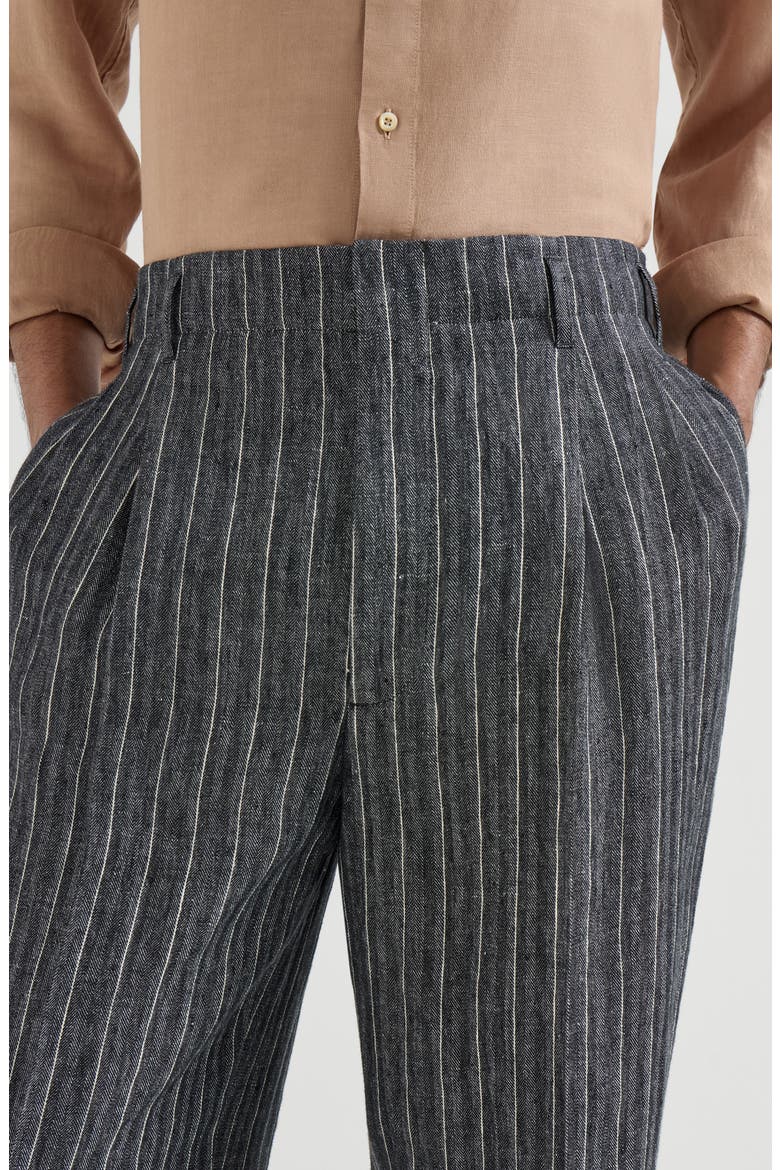 Linen chalk stripe chevron trousers with double pleats, Alternate, color, Dark Grey