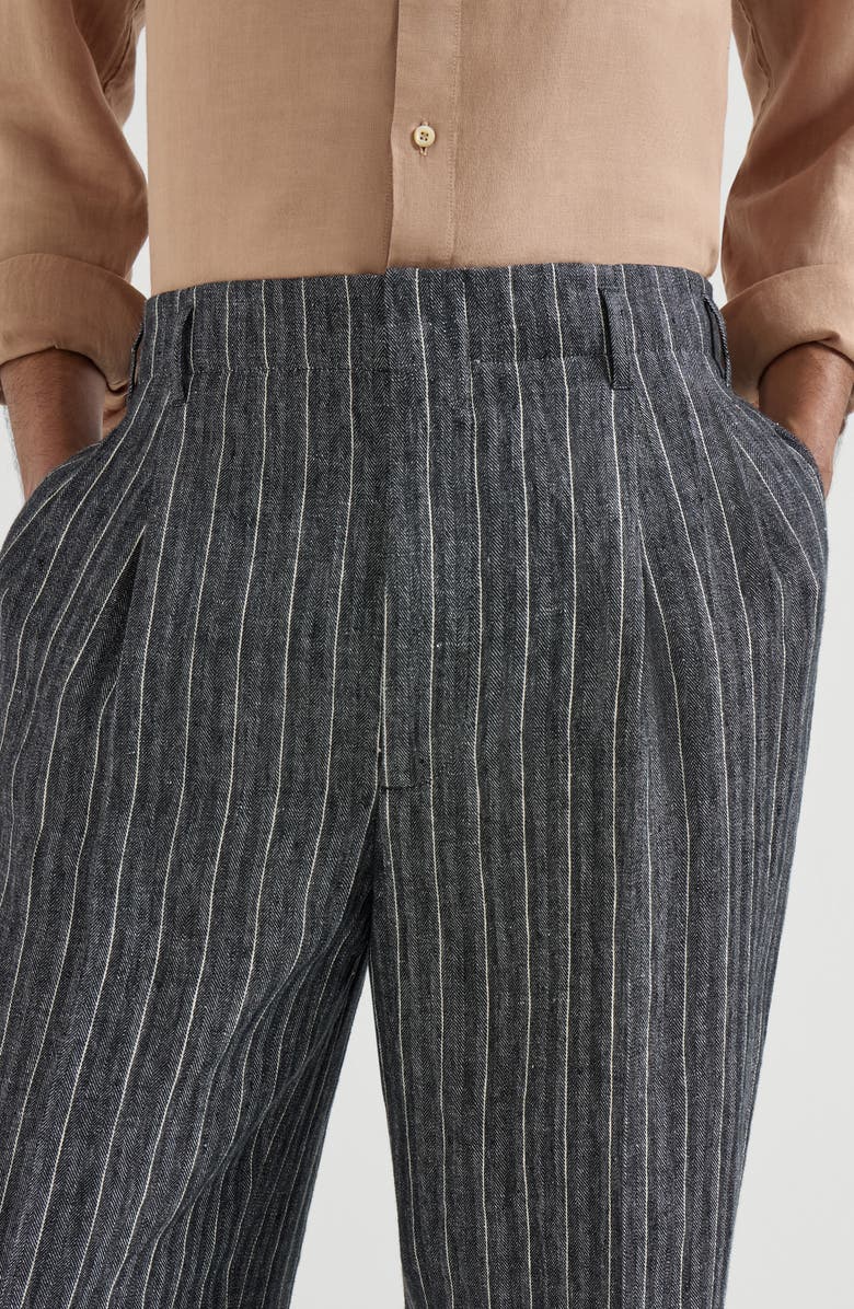 Brunello Cucinelli Linen chalk stripe chevron trousers, Alternate, color, Dark Grey