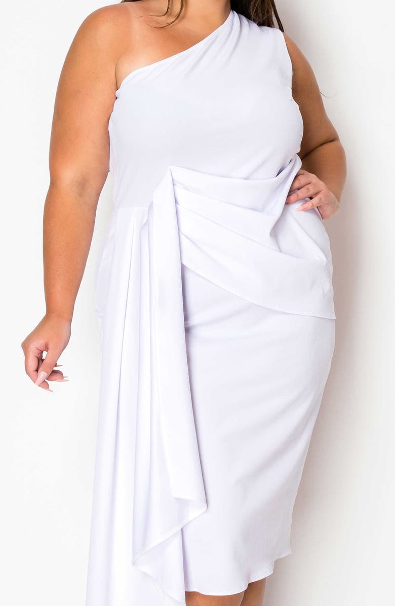 L I V D Esme Draped One-Shoulder Dress, Alternate, color, White