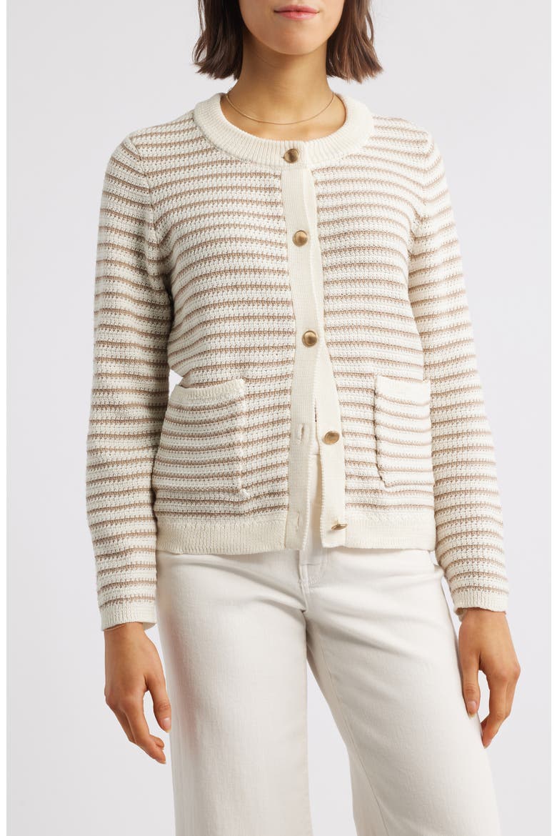 Piera Stripe Cardigan, Main, color, KHAKI/IVORY