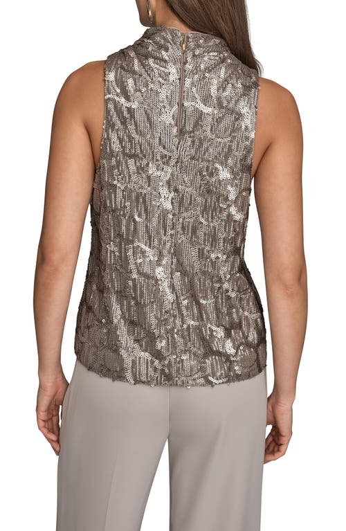 Donna Karan New York Sequin Turtleneck Sleeveless Top In Silver