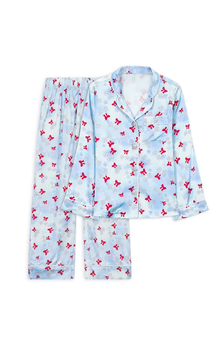 Preppy Goose Disco Cherries Satin Long Sleeve Pajama Pant Set, Alternate, color, Light Blue
