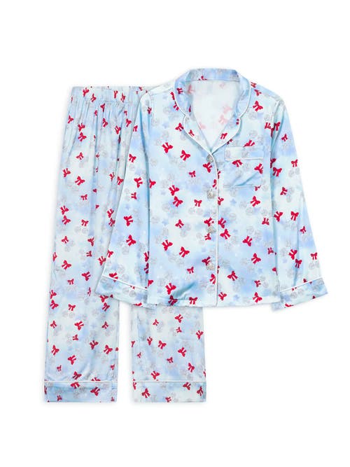 Preppy Goose Disco Cherries Satin Long Sleeve Pajama Pant Set In Blue