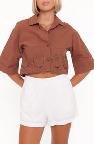 Petal & Pup Williams Eyelet Scalloped Hem Crop Button-Up Shirt