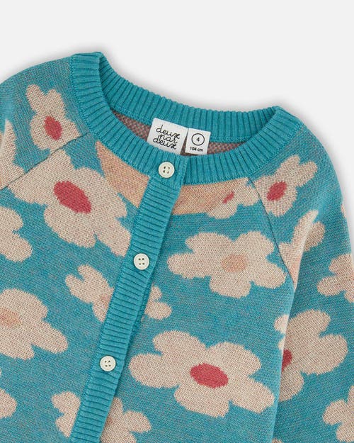 Deux Par Deux Button Front Knitted Cardigan In Blue