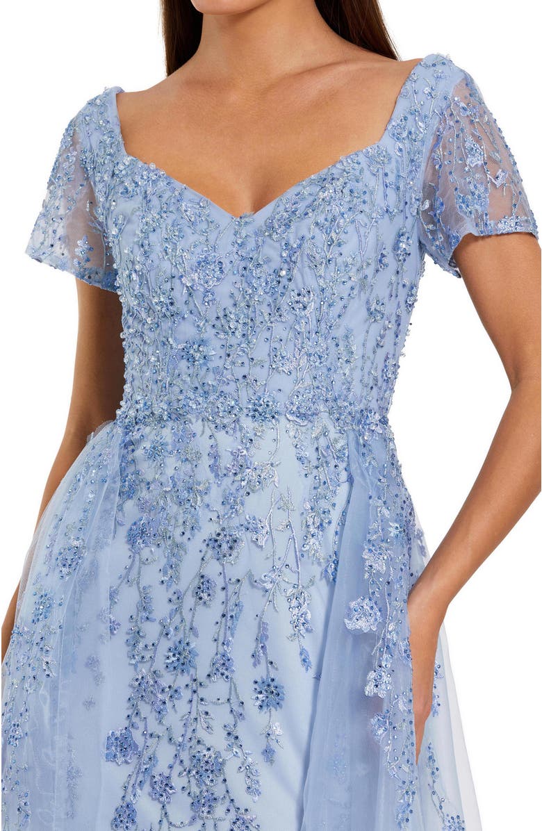 Mac Duggal Beaded Embroidered Overskirt Cap Sleeve Gown, Alternate, color, Powder Blue