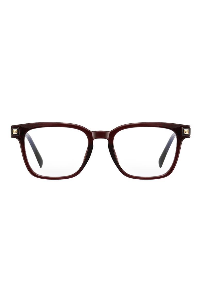 Karli 53mm Rectangular Blue Light Blocking Glasses, Main, color, BROWN
