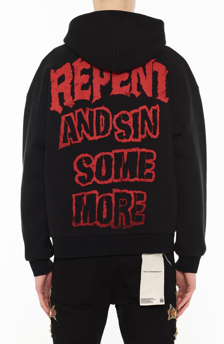 Cult of Individuality Repent Cotton Graphic Hoodie, Alternate, color, Black