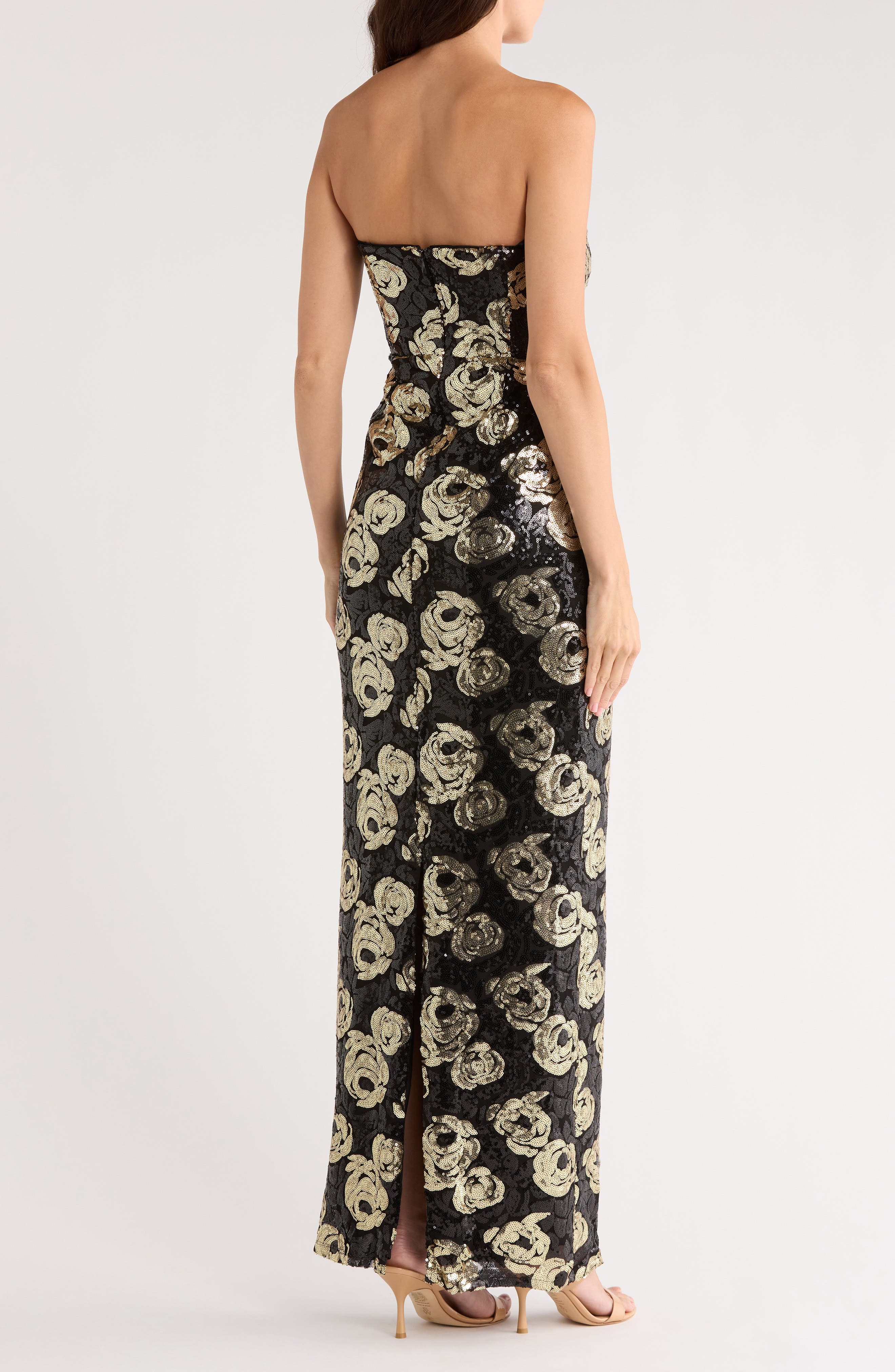 Floral Sequin Strapless Gown - image 2