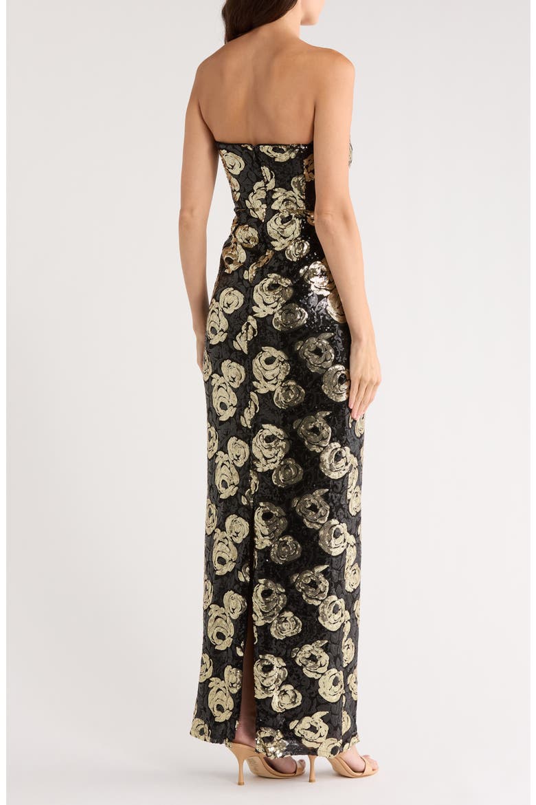 Floral Sequin Strapless Gown, Alternate, color, RICH BLACK