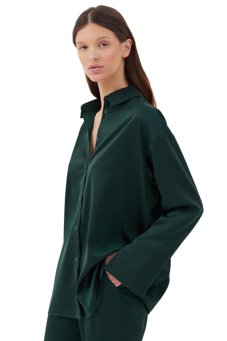 Elina Satin Shirt, Alternate, color, FOREST GREEN
