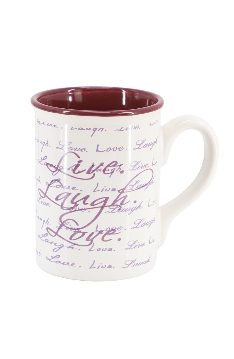 Gibson Home Inspirational Words Live, Laugh, Love 4 Piece 16 Ounce Stoneware Mug Set, Alternate, color, Purple