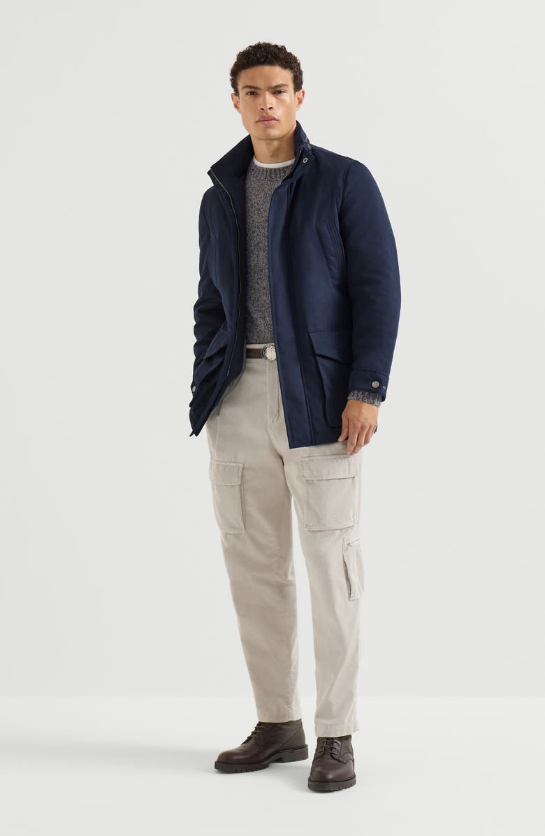 Brunello Cucinelli Water-resistant microfiber parka with Thermore<sup>®</sup> padding and packable hood, Alternate, color, Navy Blue