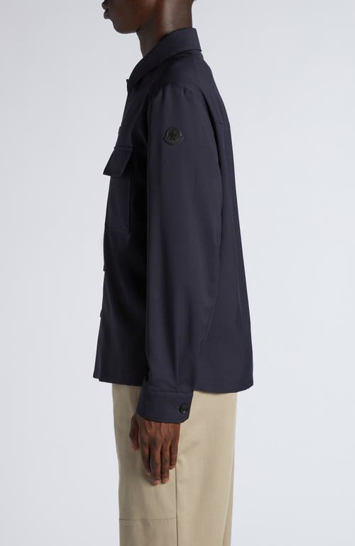Moncler Stretch Virgin Wool Blend Overshirt In Deep Indigo