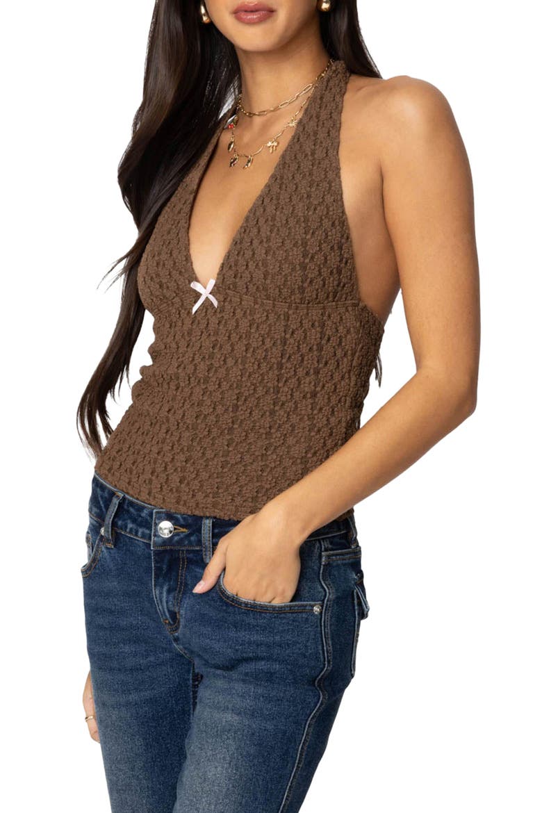 Willow Texture Halter Top, Alternate, color, BROWN