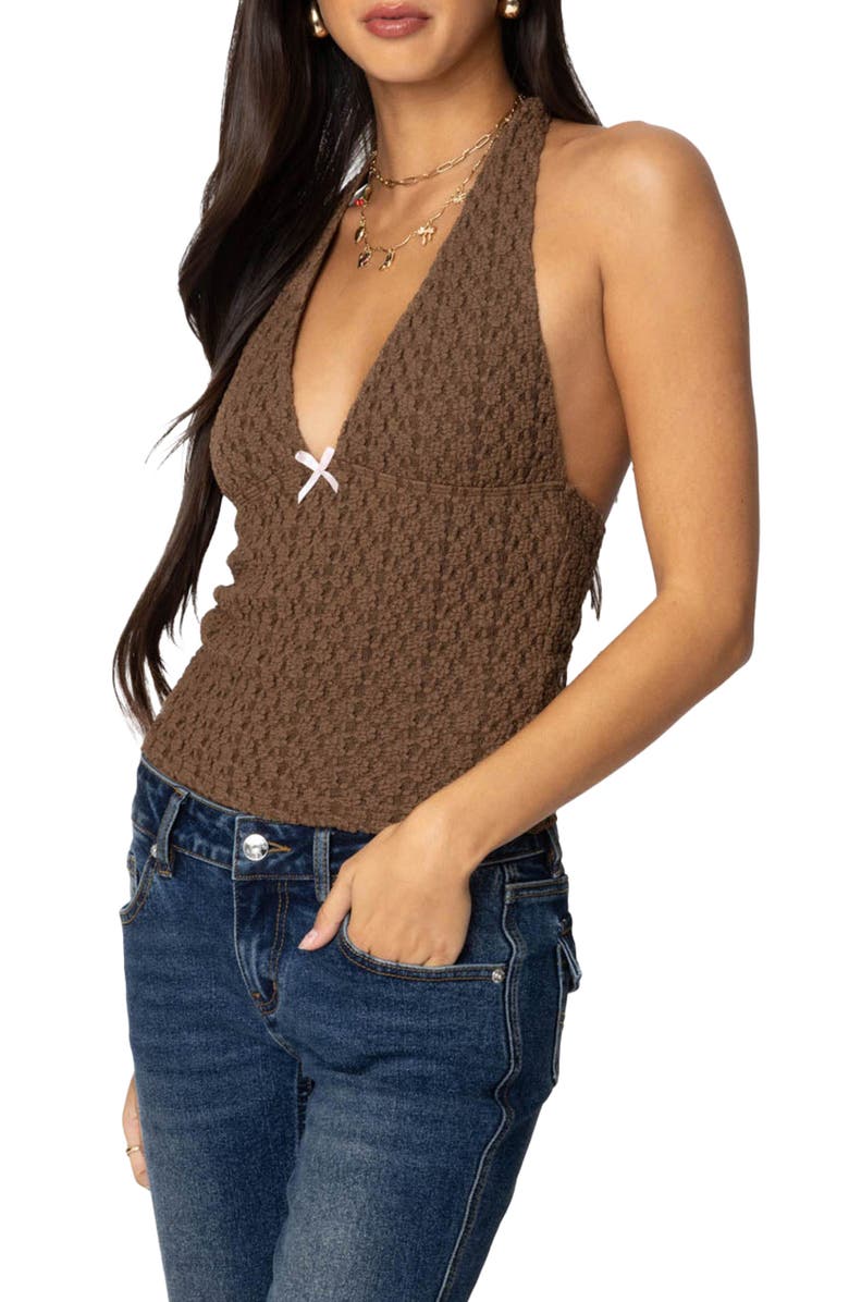 EDIKTED Willow Texture Halter Top, Alternate, color, Brown