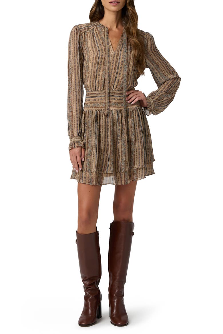 Nantes Mixed Print Long Sleeve Silk Chiffon Dress, Alternate, color, BROWN MULTI