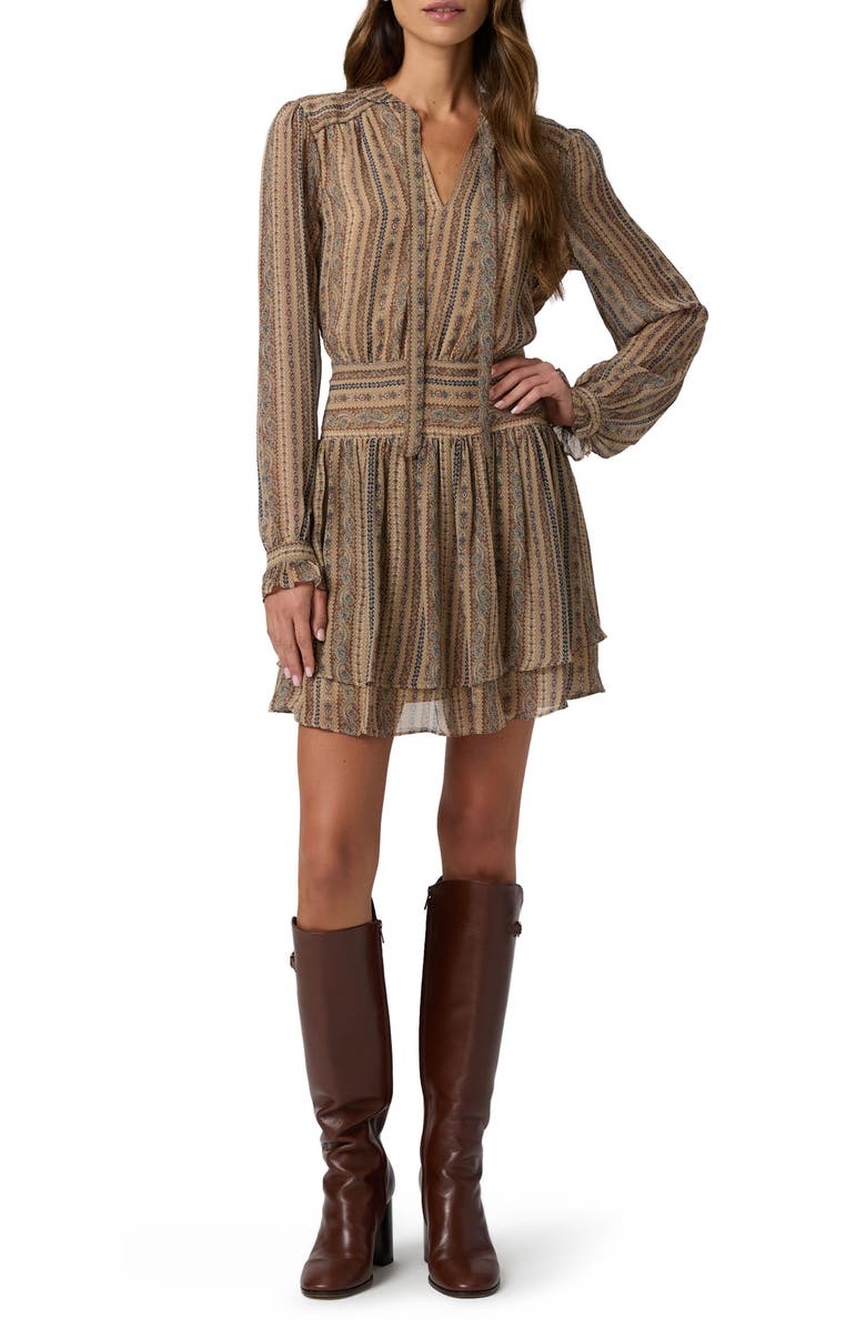 PAIGE Nantes Mixed Print Long Sleeve Silk Chiffon Dress, Alternate, color, Brown Multi