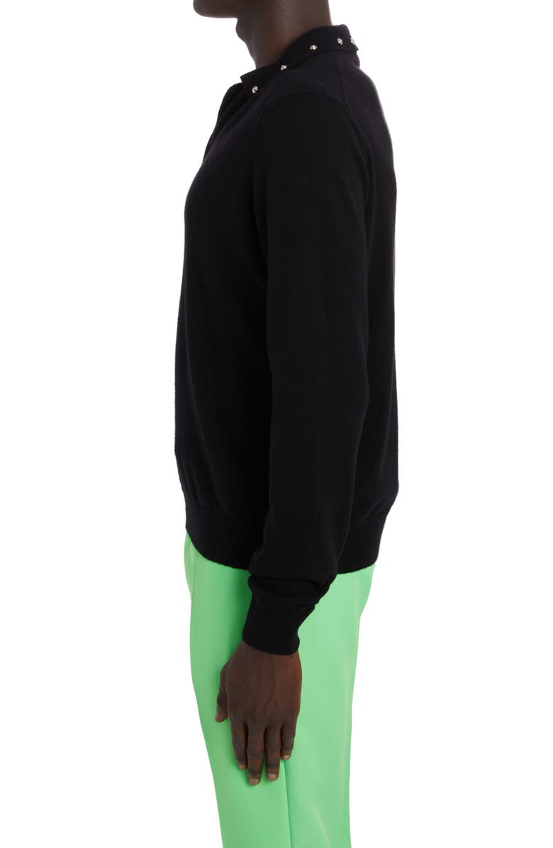 Versace Studded Virgin Wool & Cashmere Polo Sweater, Alternate, color,
