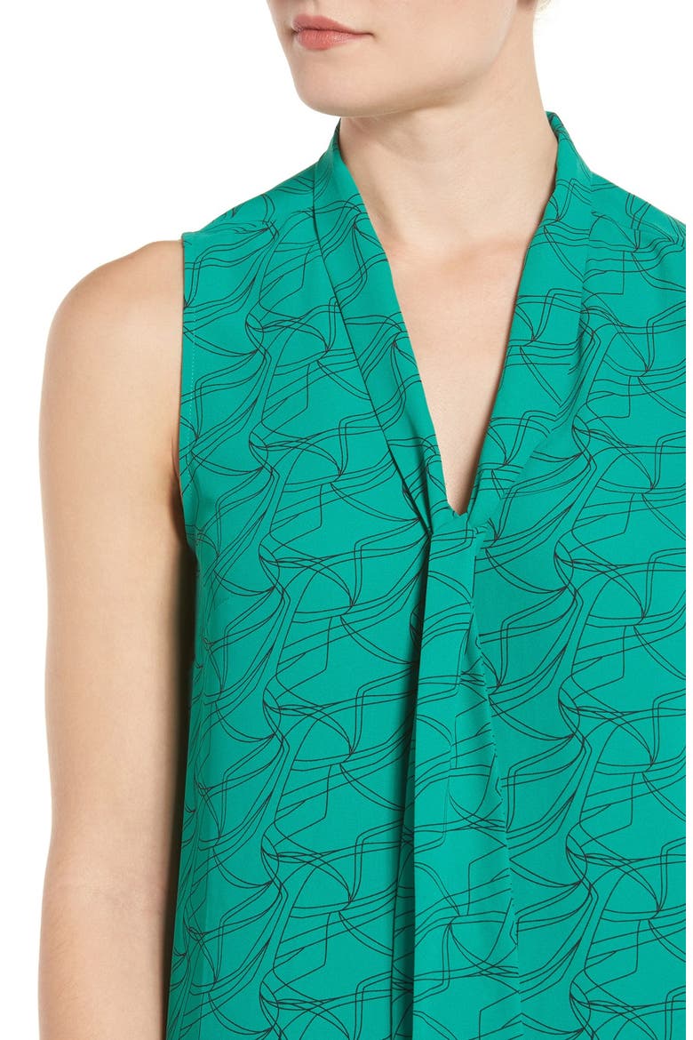 Tie Neck Sleeveless Blouse, Alternate, color, GREEN- BLACK WAVE LINES