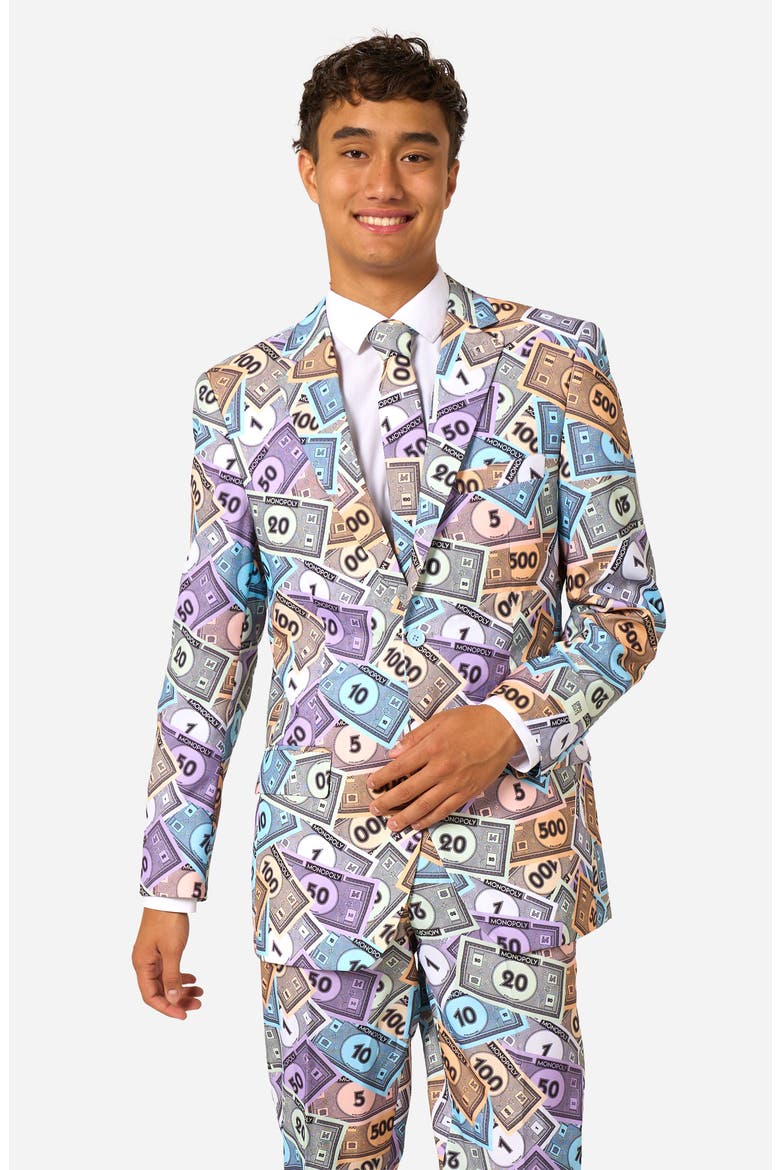 x Monopoly Slim Fit Two-Piece Suit & Tie Set, Alternate, color, BLACK