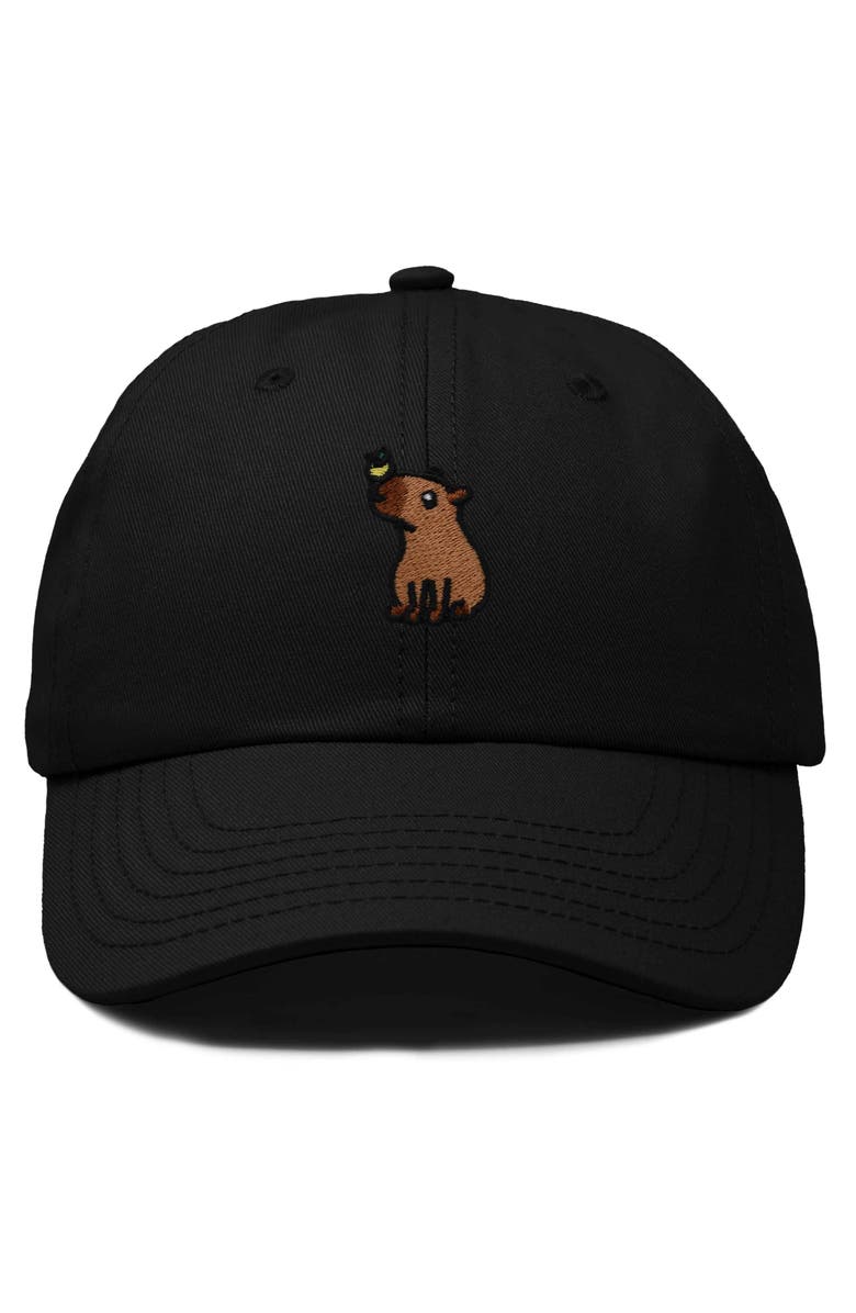 Dalix Capybara Embroidered Everyday Hat, Main, color, Black