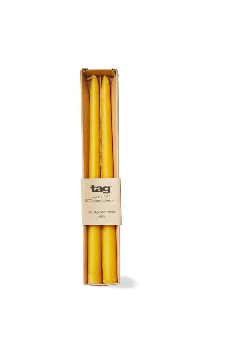 tag Beeswax Dipped Taper Candles Honey Yellow Set of 2, Main, color, Yellow