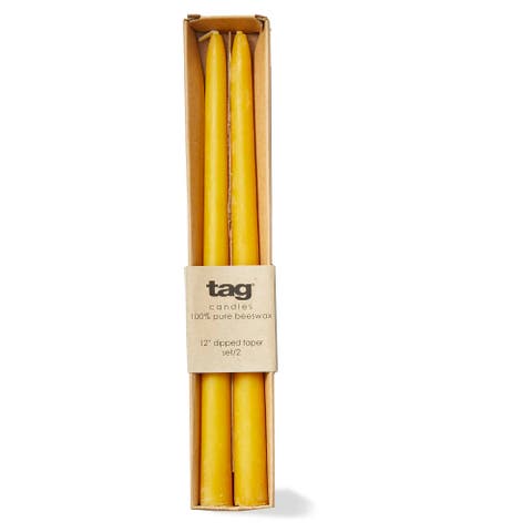 Beeswax Dipped Taper Candles Honey Yellow Set of 2