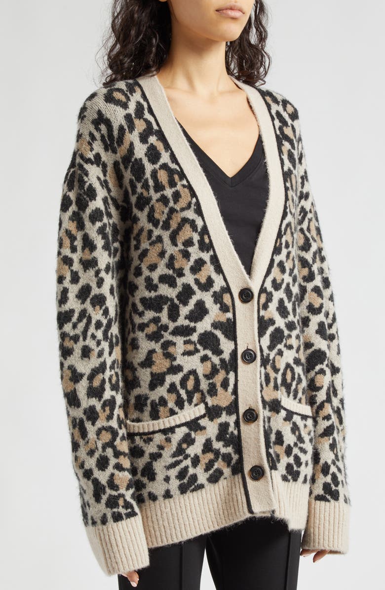 ATM Anthony Thomas Melillo Leopard Jacquard Cardigan, Alternate, color, 