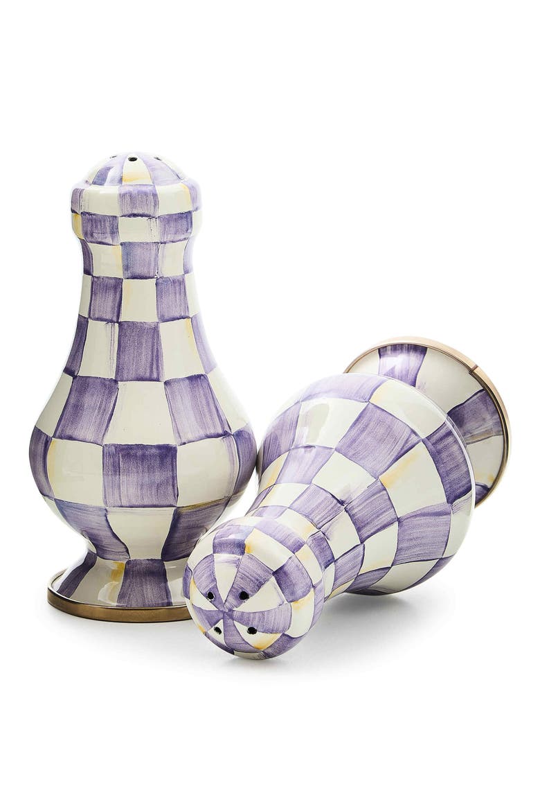 Violet Check Enamel Large Salt & Pepper Shaker Set, Alternate, color, VIOLET